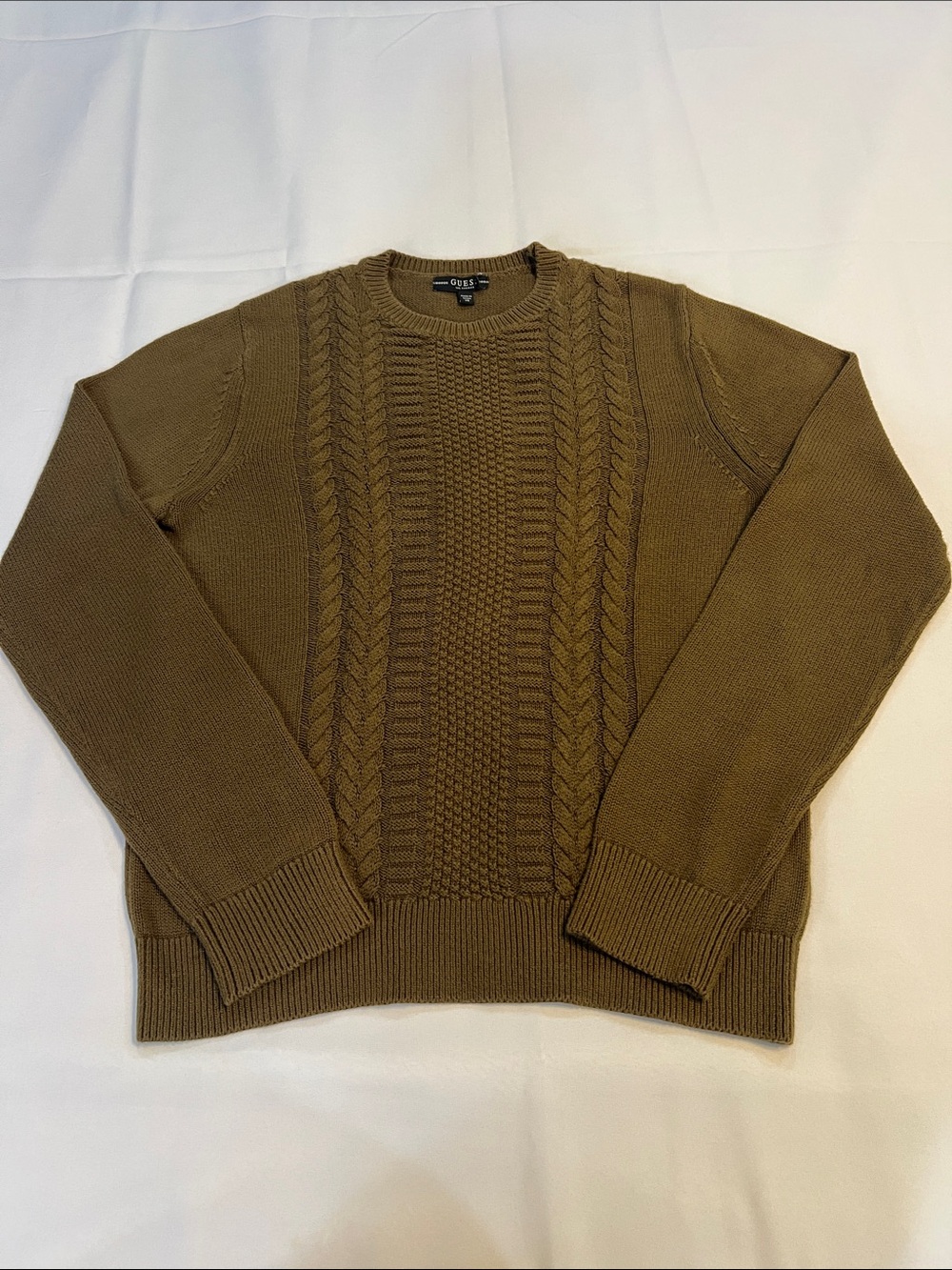 Guess Men's Cable Crewneck Sweater Olive